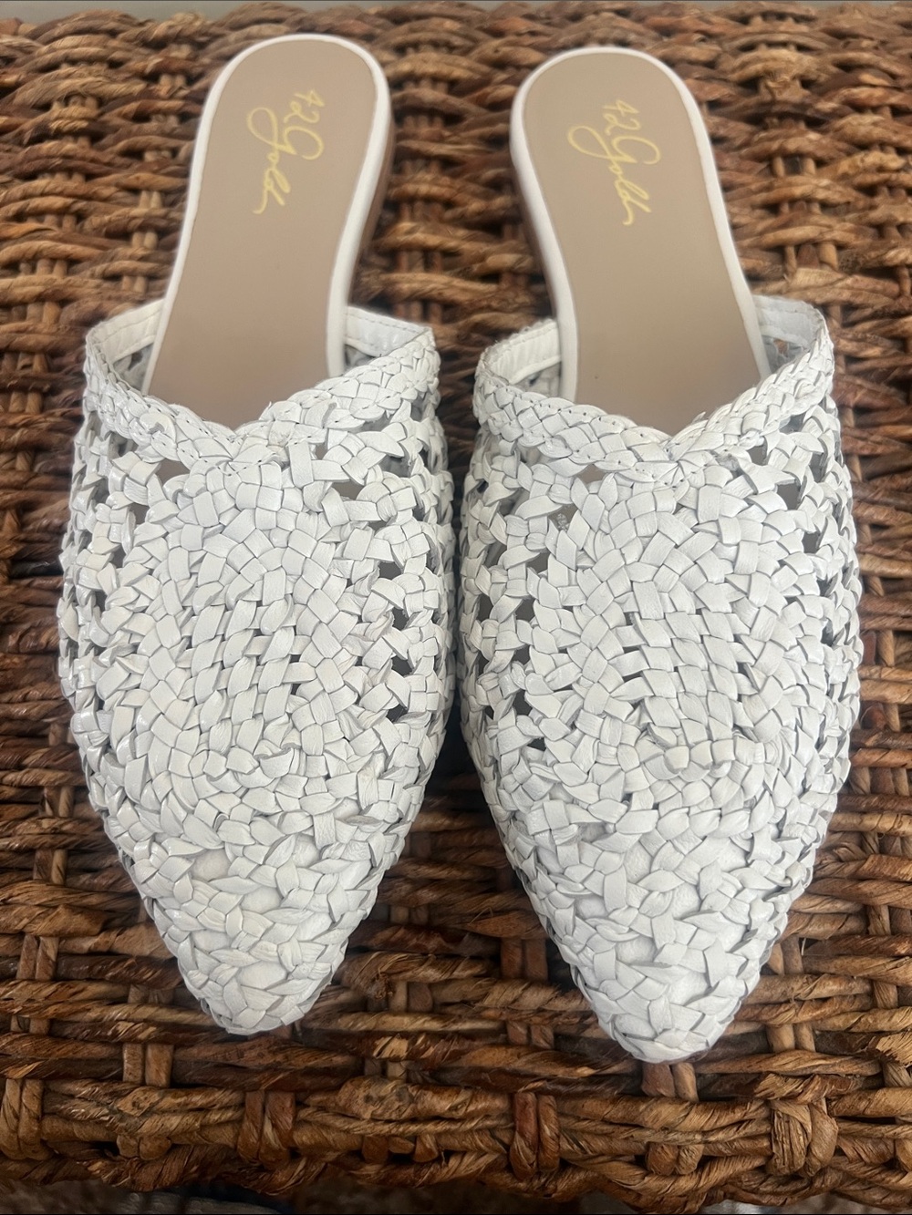 RAYE Braided Pointed-Toe Slide Mules in White